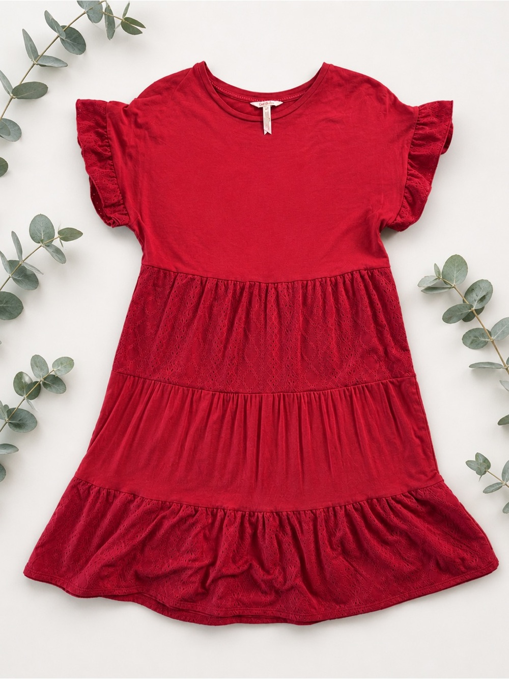 Matilda Jane Red Enchanted Garden Bellewood Knit and Eyelet Dress Small